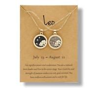 12 Constellation Zodiac Necklace Gold Round Disc Coin Pendant Necklaces Couple Friendship BFF Necklace Day and Night Yin Yang Balance Necklaces for Women Men Personality Astrology Jewelry Gift 2pcs