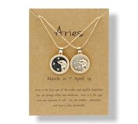 12 Constellation Zodiac Necklace Gold Round Disc Coin Pendant Necklaces Couple Friendship BFF Necklace Day and Night Yin Yang Balance Necklaces for Women Men Personality Astrology Jewelry Gift 2pcs
