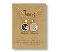 12 Constellation Zodiac Necklace Gold Round Disc Coin Pendant Necklaces Couple Friendship BFF Necklace Day and Night Yin Yang Balance Necklaces for Women Men Personality Astrology Jewelry Gift 2pcs