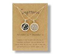 12 Constellation Zodiac Necklace Gold Round Disc Coin Pendant Necklaces Couple Friendship BFF Necklace Day and Night Yin Yang Balance Necklaces for Women Men Personality Astrology Jewelry Gift 2pcs
