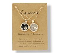 12 Constellation Zodiac Necklace Gold Round Disc Coin Pendant Necklaces Couple Friendship BFF Necklace Day and Night Yin Yang Balance Necklaces for Women Men Personality Astrology Jewelry Gift 2pcs