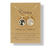 12 Constellation Zodiac Necklace Gold Round Disc Coin Pendant Necklaces Couple Friendship BFF Necklace Day and Night Yin Yang Balance Necklaces for Women Men Personality Astrology Jewelry Gift 2pcs