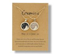 12 Constellation Zodiac Necklace Gold Round Disc Coin Pendant Necklaces Couple Friendship BFF Necklace Day and Night Yin Yang Balance Necklaces for Women Men Personality Astrology Jewelry Gift 2pcs