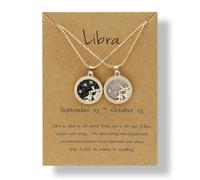 12 Constellation Zodiac Necklace Gold Round Disc Coin Pendant Necklaces Couple Friendship BFF Necklace Day and Night Yin Yang Balance Necklaces for Women Men Personality Astrology Jewelry Gift 2pcs