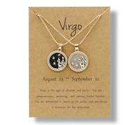 12 Constellation Zodiac Necklace Gold Round Disc Coin Pendant Necklaces Couple Friendship BFF Necklace Day and Night Yin Yang Balance Necklaces for Women Men Personality Astrology Jewelry Gift 2pcs