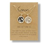 12 Constellation Zodiac Necklace Gold Round Disc Coin Pendant Necklaces Couple Friendship BFF Necklace Day and Night Yin Yang Balance Necklaces for Women Men Personality Astrology Jewelry Gift 2pcs