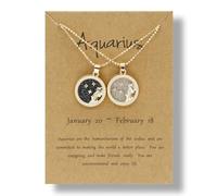 12 Constellation Zodiac Necklace Gold Round Disc Coin Pendant Necklaces Couple Friendship BFF Necklace Day and Night Yin Yang Balance Necklaces for Women Men Personality Astrology Jewelry Gift 2pcs
