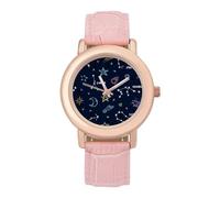 12 Constellations Doodle Womens Elegant Watch Analogue Quartz Watch Leather Band Wristwatch