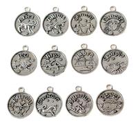 12 Constellations Zodiac Sign Pendants Charms, 24Pcs Antique Silver Zodiac Signs Astrology Horoscop Lucky Charms Beads Pendants For Diy Jewellery Craft Making
