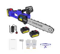12" Cordless Chainsaw Electric One-Hand Saw Wood Tree Cutter Oiling System Tool with 2pcs 4.0Ah Battery and Charger, 1 Chain for Wood Cutting Tree Pruning Branches Trimming