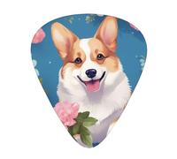 12 Corgi Flower Pattern Printed Guitar Picksâ€“ Thin, Medium, Thick Thicknesses,Comes with Storage Box