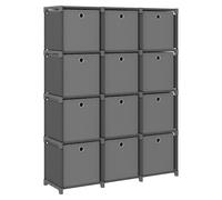 12-Cube Display Shelf Grey Fabric Steel 103x30x141cm 4 Open Compartments Stylish