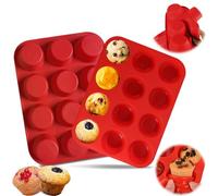 12 Cups Silicone Muffin Pan 2 Pack - Chocolate mold Silicone Cupcake Pan Nonstick Silicone Molds Great for Making Muffin Cakes,Bread, Tart - BPA Free Baking Accessory (red)