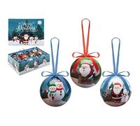 12 Cute Christmas Baubles - Fun Santa Decoupage Tree Decorations - Hanging Ornaments - 75mm 7.5cm Glossy Boxed Set