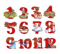 12 Days of Christmas, 12 Days of Christmas Ornaments 24PCS 3.2" Wooden Numbers Tree Ornaments Vintage Hanging Decor for Xmas Holiday Party Supplies Style 2