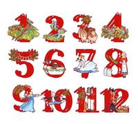 12 Days of Christmas, 12 Days of Christmas Ornaments 24PCS 3.2" Wooden Numbers Tree Ornaments Vintage Hanging Decor for Xmas Holiday Party Supplies Style 1
