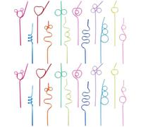 12 Designs 24 Pieces, Party Straws for Kids and Adults, Reusable Straws, Crazy Straws for Family Gatherings, Reusable Drinking Straws for Smoothies and Juices