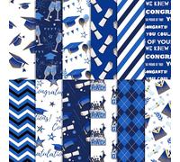 12 Designs Blue Graduation Pattern Paper Pack 24 Sheets Graduation Scrapbook Paper 12x12 in Blue Double Sided Decorative Paper for Graduations Journaling, Card Making, DIY