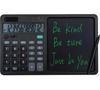 12-Digit Calculator, Large Display Desktop Calculator with 7-Inch Erasable Writing Pad and Jumbo Buttons - Dual Power Solar/Battery for Office, School, and Business Use (Black)