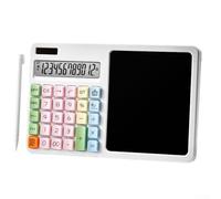 12 Digit Solar Calculator with LCD Writing Board, Large Display Reusable Note Taking Pad for Office Work Study Business Travel, Portable ABS Design(White)