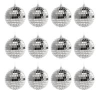 12 Disco Balls, Disco Mirror Balls, Silver Mirror Balls, Hanging Balls, Mini Disco Balls, for Holiday Wedding Christmas Tree Decoration, Cake Decoration