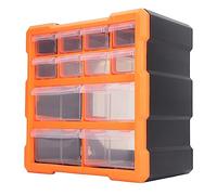 12 Drawer Hardware Organizer Translucent Storage Box Wall Mountable with Removable Partitions for Office Workshop Craft Supplies PVC 10.4 x 10.4 x 6.3 Inches