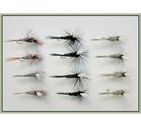 12 Dry Parachute Trout Flies -Adams/Black Gnat & Grey Duster Choice (14/16)