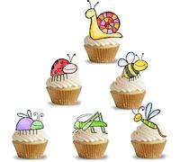 12 edible Insects Bugs kids childrens party decorations Standing Cupcake Cake Toppers Wafer Rice Card