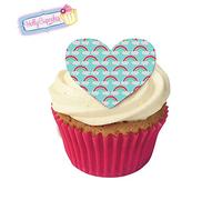 12 Edible Kitsch Rainbow and Clouds Heart Cake Decorations, Plus 12 Smaller Heart Toppers!