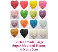 12 Edible Sugar 4.5cm x 5cm Hearts. Use the Drop Down menu to Choose Between 16 Gorgeous Colours!