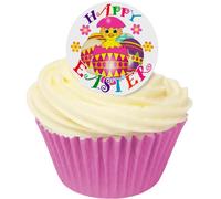12 Edible Wafer Cake Decorations: : Easter Chicks in Eggs