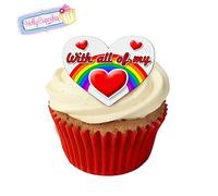 12 Edible "with All of My Heart" Design Cake Decorations, Plus12 Smaller Rainbow Flag Hearts!