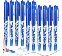 12 Erasable Pens Blue - Rub Out Pens Eraser Pen with Eraser, Erasable Gel Pens with Rubbers on the End, Friction Pen for Writing, Kids Adults Back to School Stationary Supplies set