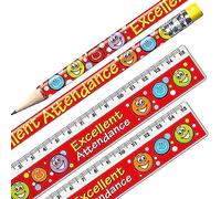 12 Excellent Attendance Rulers and Pencils Bundle School Reward Resource 15cm Primary Teaching Services