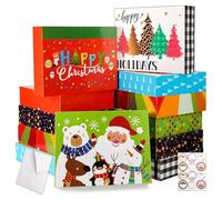 12 Extra Large Christmas Boxes with Lids for Gifts, Xmas Wrapping Box Bulk with Tissuer Paper & Gift Sticker, Decorative Holiday Present Boxes Assortment for Big Clothing, Robes, Coats, Sweaters
