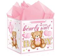 12" Extra Large Pink Bear Baby Shower Birthday Gift Bag for Baby Girls We Can Bearly Wait Bag with Wrapping Paper Teddy Bear Gift Bag for Baby Shower Birthday Party Supplies