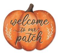 12" Fall Welcome to Our Patch Pumpkin Embossed Metal Sign