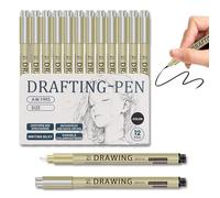 12 Fineliner Drawing Art Pens Set, Black Waterproof Pigment Ink Markers, Fade-Resistant Archival Ink Outlining Pens, Ideal for Artists, Manga, Sketching, Calligraphy, Illustration, Technical Drawing