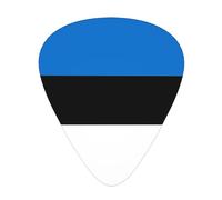 12 Flag of Estonia Printed Guitar Picksâ€“ Thin, Medium, Thick Thicknesses,Comes with Storage Box