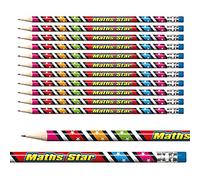 12 Foil Maths Star Award Pencils Pupil Children Rewards Motivational Pre - Sharpened Brainwaves Primary Teaching Services