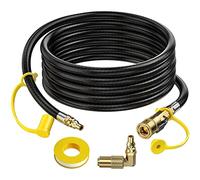12 FT RV Propane Quick Connect Hose, with 1/4" Safety Shutoff Valve and 1/4" Male Full Flow Plug, Quick Disconnect Low Pressure Hose Extension with Elbow Adapter for 17" and 22" Blackstone Griddles