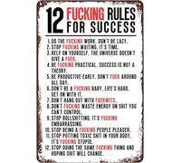 12 Fucking Rules Success Metal Tin Sign Wall Decor Funny Poster for Home Kitchen Bar Pub Man Cafe Room Garage Vintage Retro Plaque Gifts 8x12 Inch