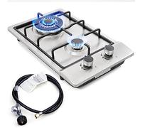 12" Gas Cooktops 2 Burners Propane/Natural Gas Stove 12" Stainless Steel Gas Stove Dual Fuel Easy Clean (12" W x 20L)