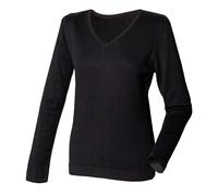 12 Gauge Fine Knit V-Neck Jumper Sweatshirt Henbury Black M