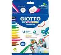 GIOTTO Decor Textile Fabric Paint Markers, 12 x Assorted Colours, For Children, Parties and Schools