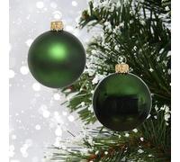 12 Glass Christmas Baubles - Dark Pine Green Baubles for Christmas Tree - Hanging Tree Decorations - Pine Green Colour - 5cm 50mm Round Bauble