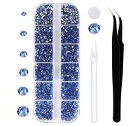 12 Grids 3792pcs Lt.blue Flatback Rhinestones Set for Nail, Art, Crafts, Makeup, Tumblers Glitter Round with Tweezers and Picking Pen(SS6~SS20)