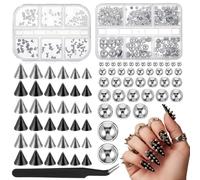 12 Grids 3D Mini Metal Punk Nail Charms Gothic Nail Art Studs Kit, Mixed Sizes Silver Black Cone Spikes Alloy Rivets Jewelry Steel Balls Jewels for Halloween Goth Women DIY Crafts Manicures Decoration