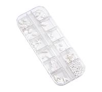 12 Grids ABS Plastics Nails Jewelry Box Including Pearls Starfishes and Coconut Tree Decorations for Artistic Manicures Nails Art Charms