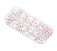 12 Grids ABS Plastics Nails Jewelry Box Including Pearls Starfishes and Coconut Tree Decorations for Artistic Manicures Nails Art Charms